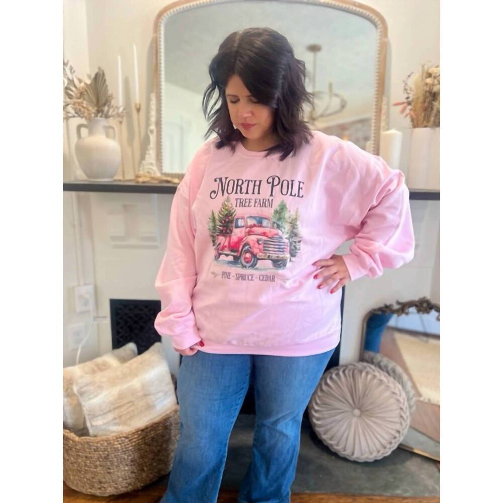 NEW SOUTHERN ATTITUDE north pole tree farm sweatshirt in pink